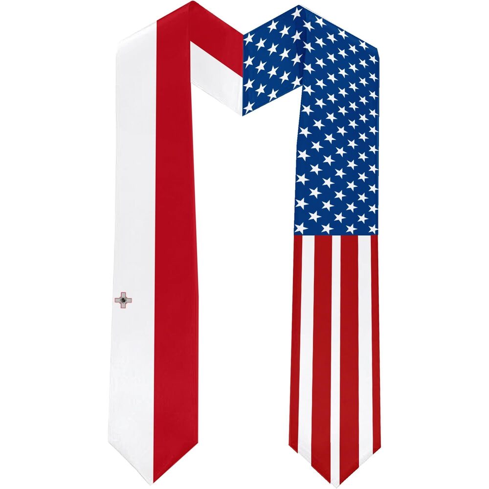 5549 2025 Malta Flag and USA Flag Graduation Stole Graduation Sash